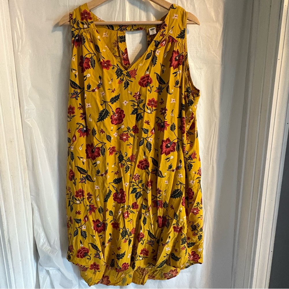 Old‎ Navy Dress Sz XXL Womens Sleeveless Mini Yellow Floral V Neck Cottagecore